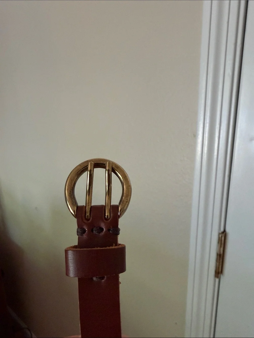 Classic Tan Leather Belt with Gold Buckle - Women Accessories approximately 44in